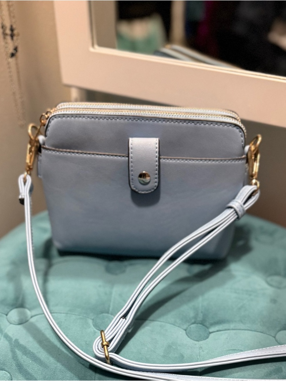 Light Blue Crossbody Bag with Gold Hardware